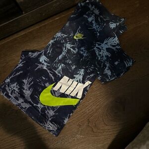 Nike Blue and Neon Green Tie-Dye Tee